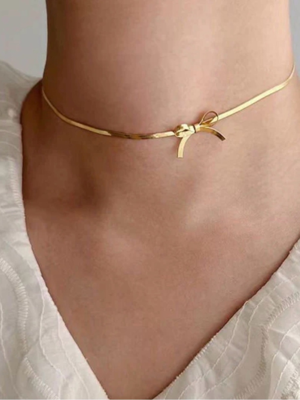 Gold Ribbon Necklace Bow Choker